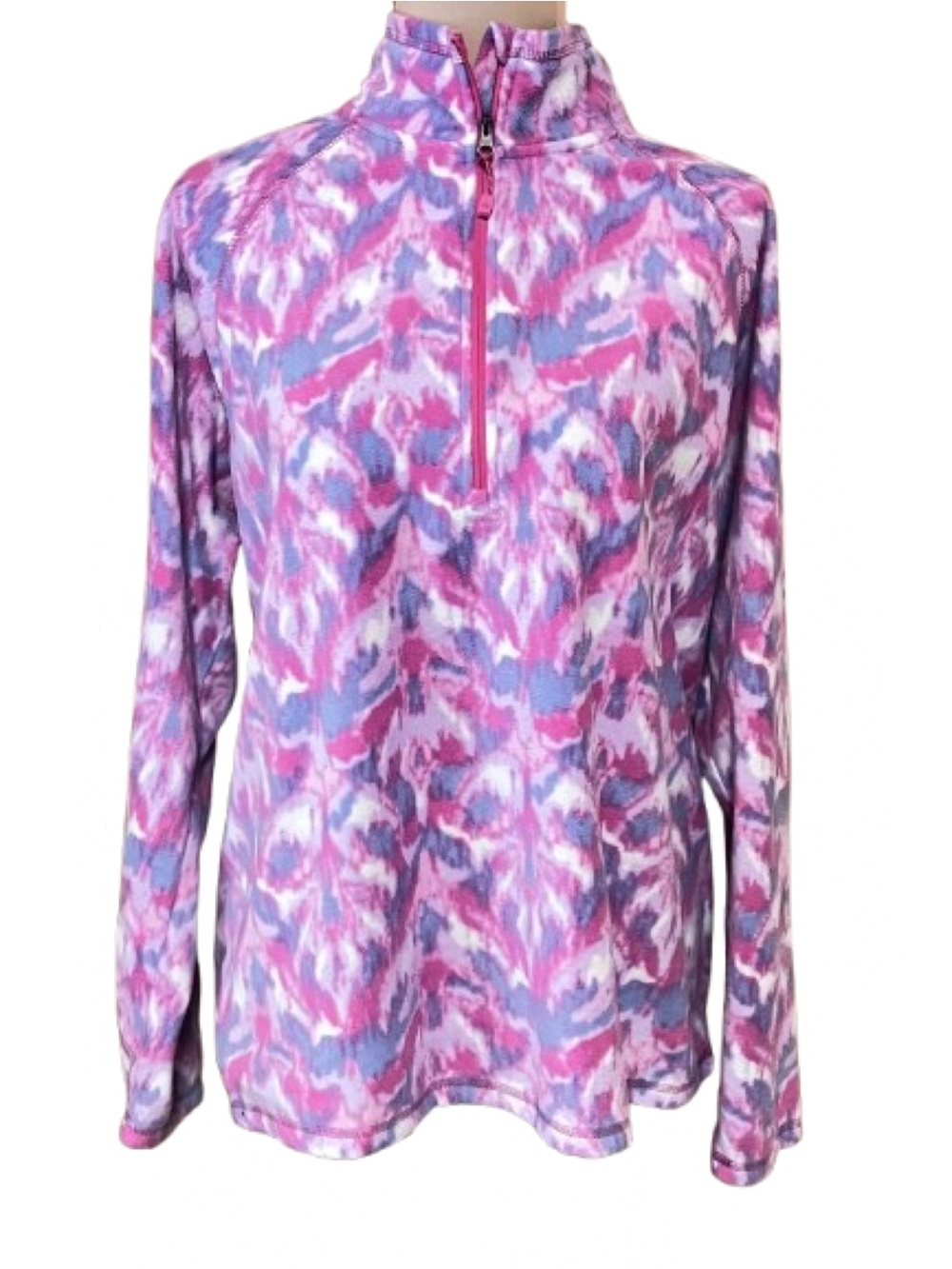 Eddie Bauer Polar Fleece 1/4 Zip Pullover XL Pink Purple Abstract Ikat GUC